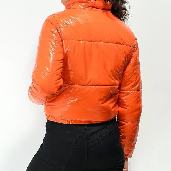 Comfy And Ready Orange Cropped Puffer Jacket - Picture 3 of 12